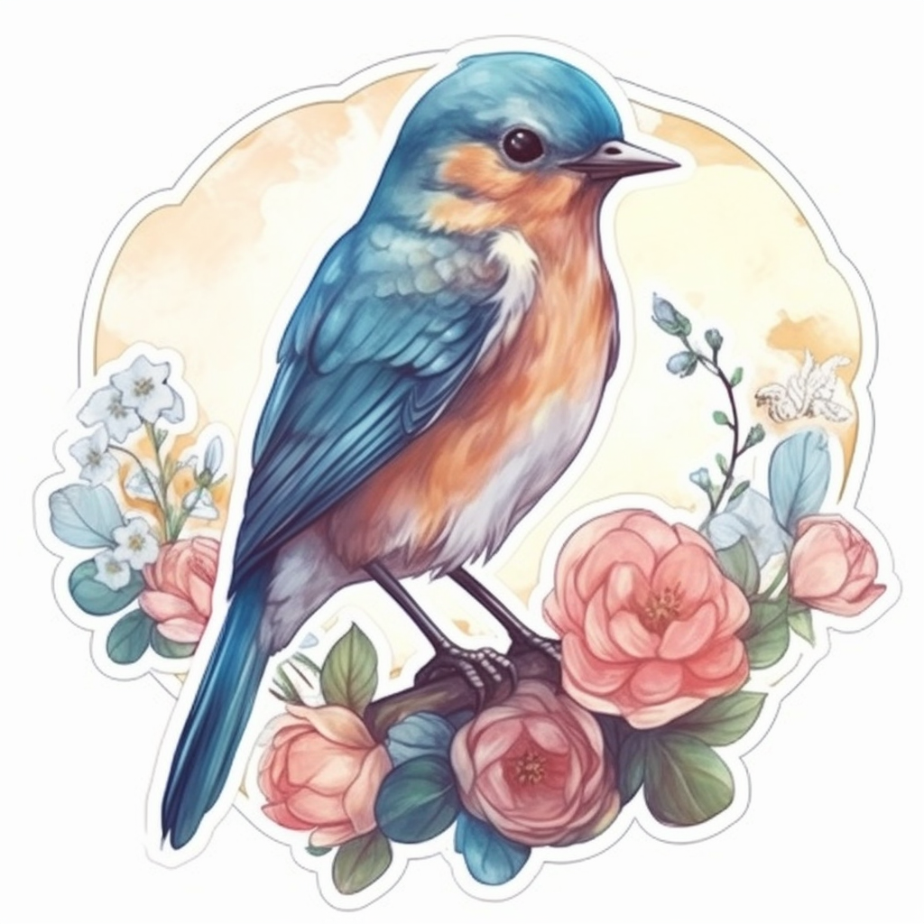 New York Eastern Bluebird bird Rose flower  Vinyl Decal Sticker for Car, Laptop, Tumbler and more # 008969