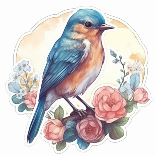 New York Eastern Bluebird bird Rose flower  Vinyl Decal Sticker for Car, Laptop, Tumbler and more # 008969
