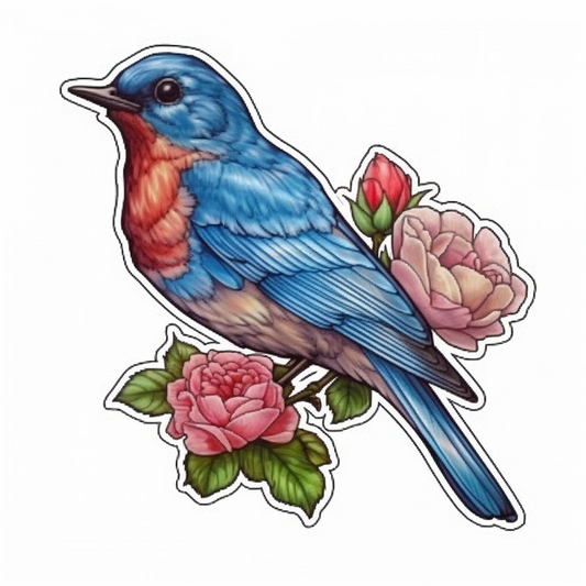 New York Eastern Bluebird bird Rose flower  Vinyl Decal Sticker for Car, Laptop, Tumbler and more # 009008