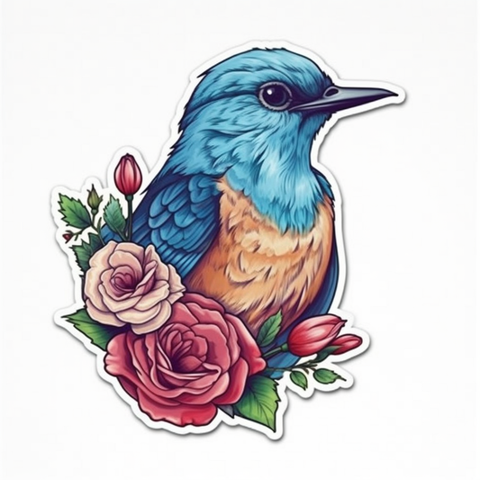 New York Eastern Bluebird bird Rose flower  Vinyl Decal Sticker for Car, Laptop, Tumbler and more # 008983