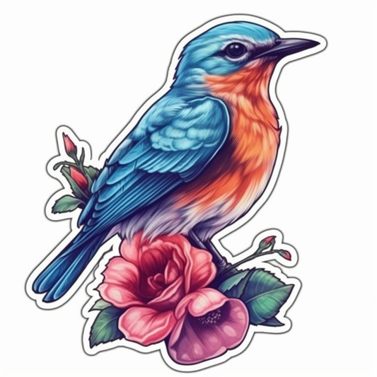 New York Eastern Bluebird bird Rose flower  Vinyl Decal Sticker for Car, Laptop, Tumbler and more # 009004