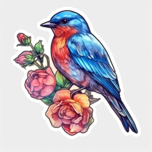 New York Eastern Bluebird bird Rose flower  Vinyl Decal Sticker for Car, Laptop, Tumbler and more # 009005