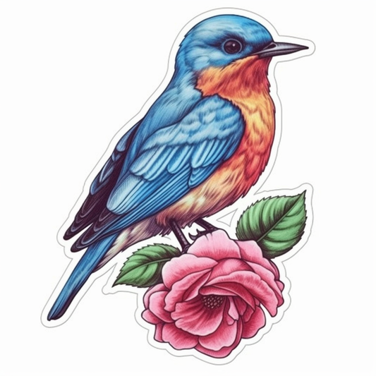 New York Eastern Bluebird bird Rose flower  Vinyl Decal Sticker for Car, Laptop, Tumbler and more # 009081
