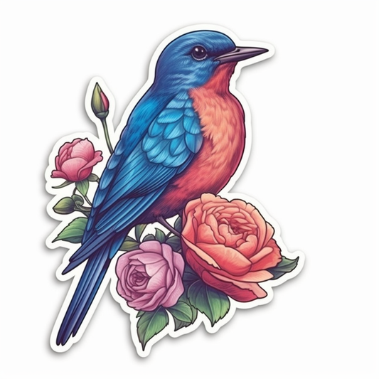 New York Eastern Bluebird bird Rose flower  Vinyl Decal Sticker for Car, Laptop, Tumbler and more # 009051