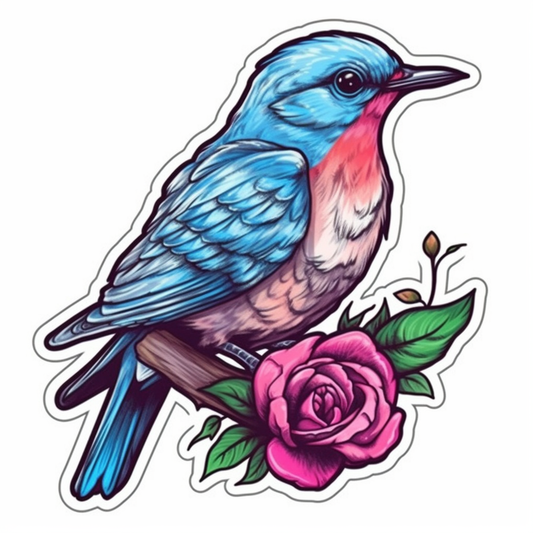 New York Eastern Bluebird bird Rose flower  Vinyl Decal Sticker for Car, Laptop, Tumbler and more # 009007