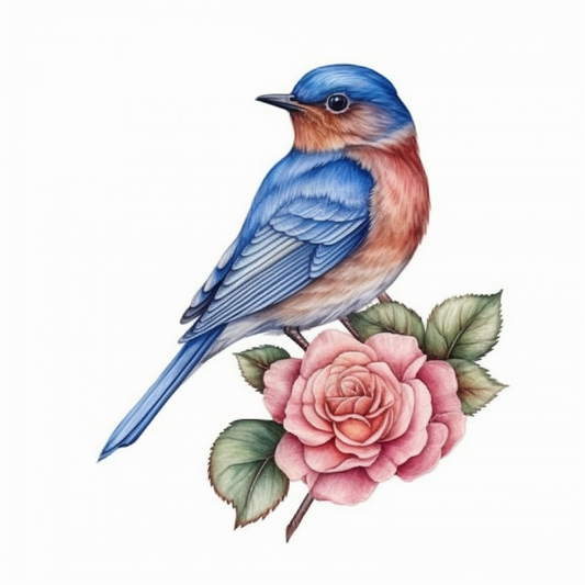 New York Eastern Bluebird bird Rose flower  Vinyl Decal Sticker for Car, Laptop, Tumbler and more # 009006