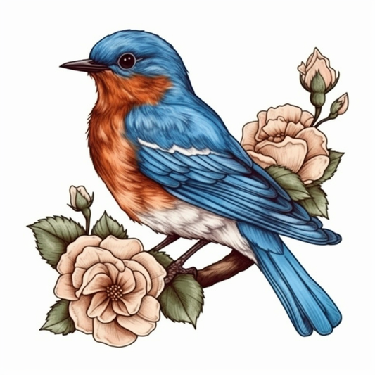 New York Eastern Bluebird bird Rose flower  Vinyl Decal Sticker for Car, Laptop, Tumbler and more # 009003