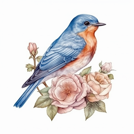 New York Eastern Bluebird bird Rose flower  Vinyl Decal Sticker for Car, Laptop, Tumbler and more # 009014