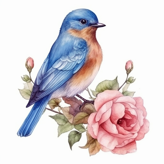 New York Eastern Bluebird bird Rose flower  Vinyl Decal Sticker for Car, Laptop, Tumbler and more # 009031