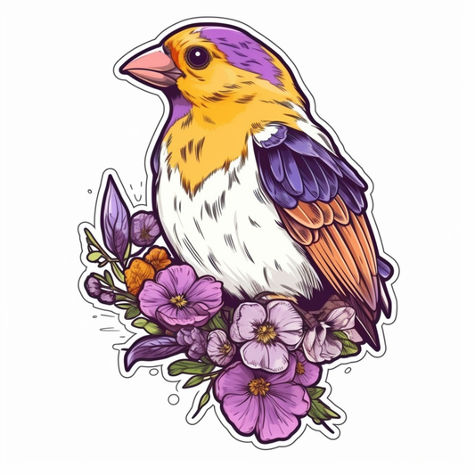 New Jersey Eastern Goldfinch bird Violet flower  Vinyl Decal Sticker for Car, Laptop, Tumbler and more # 008907