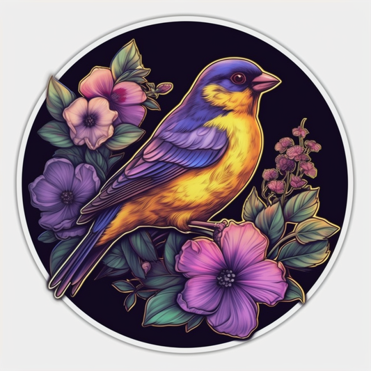 New Jersey Eastern Goldfinch bird Violet flower  Vinyl Decal Sticker for Car, Laptop, Tumbler and more # 008921