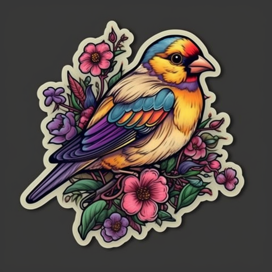 New Jersey Eastern Goldfinch bird Violet flower  Vinyl Decal Sticker for Car, Laptop, Tumbler and more # 008904
