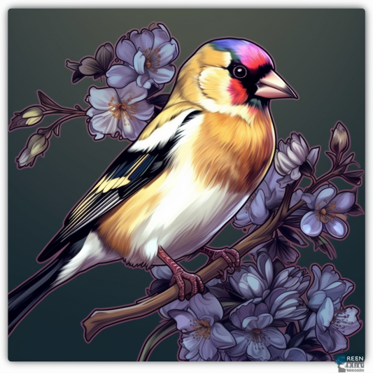 New Jersey Eastern Goldfinch bird Violet flower  Vinyl Decal Sticker for Car, Laptop, Tumbler and more # 008916