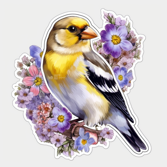 New Jersey Eastern Goldfinch bird Violet flower  Vinyl Decal Sticker for Car, Laptop, Tumbler and more # 008953