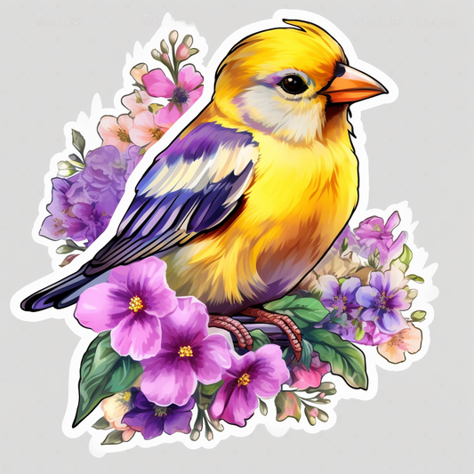New Jersey Eastern Goldfinch bird Violet flower  Vinyl Decal Sticker for Car, Laptop, Tumbler and more # 008936