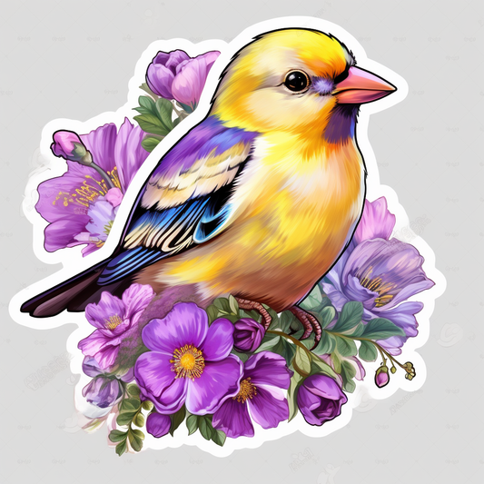 New Jersey Eastern Goldfinch bird Violet flower  Vinyl Decal Sticker for Car, Laptop, Tumbler and more # 008924