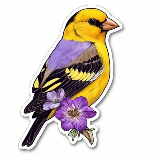 New Jersey Eastern Goldfinch bird Violet flower  Vinyl Decal Sticker for Car, Laptop, Tumbler and more # 008958