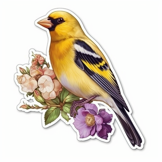 New Jersey Eastern Goldfinch bird Violet flower  Vinyl Decal Sticker for Car, Laptop, Tumbler and more # 008979