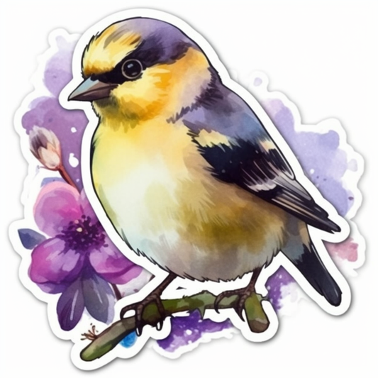 New Jersey Eastern Goldfinch bird Violet flower  Vinyl Decal Sticker for Car, Laptop, Tumbler and more # 008908