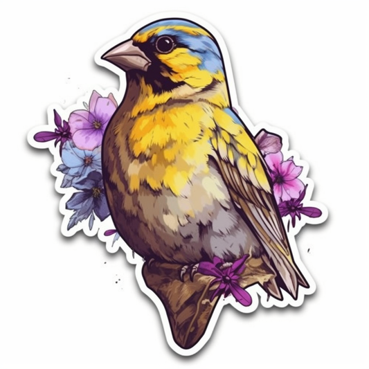 New Jersey Eastern Goldfinch bird Violet flower  Vinyl Decal Sticker for Car, Laptop, Tumbler and more # 008925