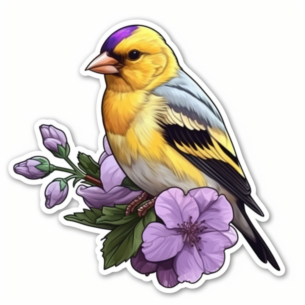 New Jersey Eastern Goldfinch bird Violet flower  Vinyl Decal Sticker for Car, Laptop, Tumbler and more # 008950