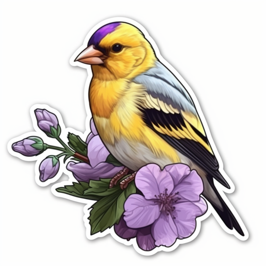 New Jersey Eastern Goldfinch bird Violet flower  Vinyl Decal Sticker for Car, Laptop, Tumbler and more # 008950