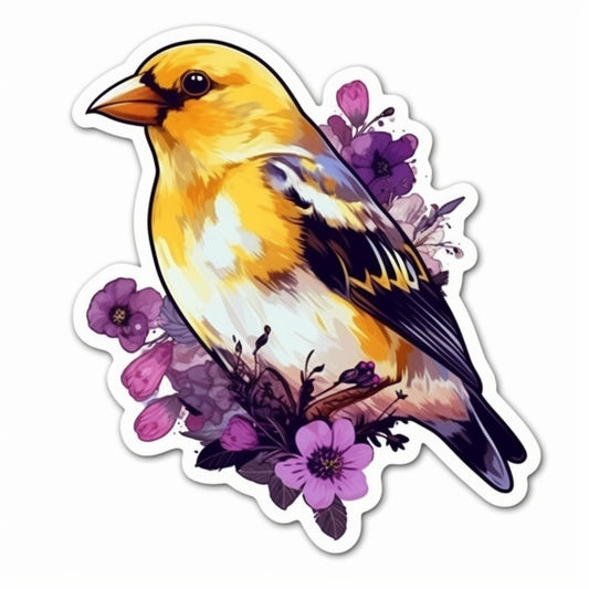 New Jersey Eastern Goldfinch bird Violet flower  Vinyl Decal Sticker for Car, Laptop, Tumbler and more # 008929