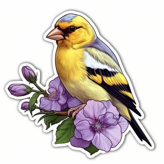 New Jersey Eastern Goldfinch bird Violet flower  Vinyl Decal Sticker for Car, Laptop, Tumbler and more # 008935