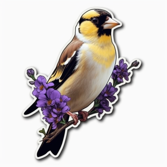 New Jersey Eastern Goldfinch bird Violet flower  Vinyl Decal Sticker for Car, Laptop, Tumbler and more # 008962