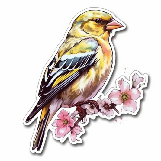 Iowa Eastern Goldfinch bird Wild Prairie Rose flower  Vinyl Decal Sticker for Car, Laptop, Tumbler and more # 008530