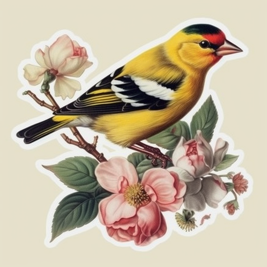 Iowa Eastern Goldfinch bird Wild Prairie Rose flower  Vinyl Decal Sticker for Car, Laptop, Tumbler and more # 008555