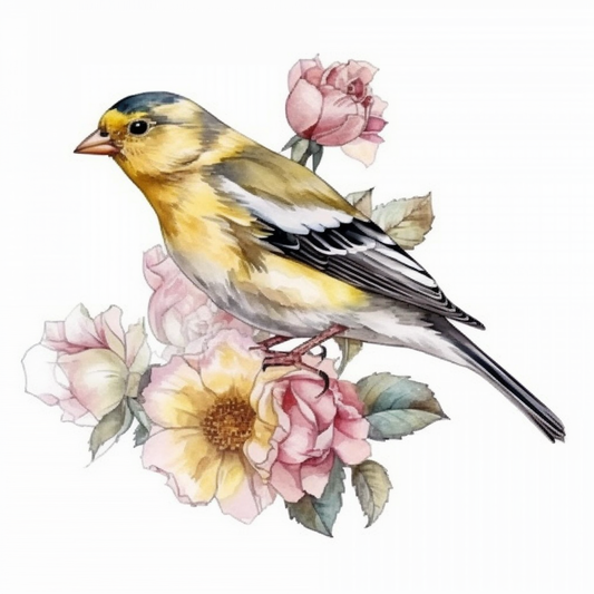 Iowa Eastern Goldfinch bird Wild Prairie Rose flower  Vinyl Decal Sticker for Car, Laptop, Tumbler and more # 008539