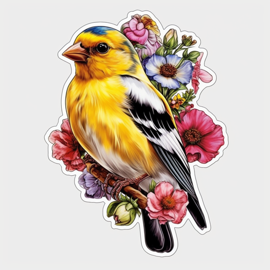 Iowa Eastern Goldfinch bird Wild Prairie Rose flower  Vinyl Decal Sticker for Car, Laptop, Tumbler and more # 008535