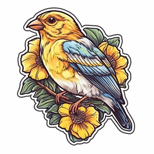 Iowa Eastern Goldfinch bird Wild Prairie Rose flower  Vinyl Decal Sticker for Car, Laptop, Tumbler and more # 008546