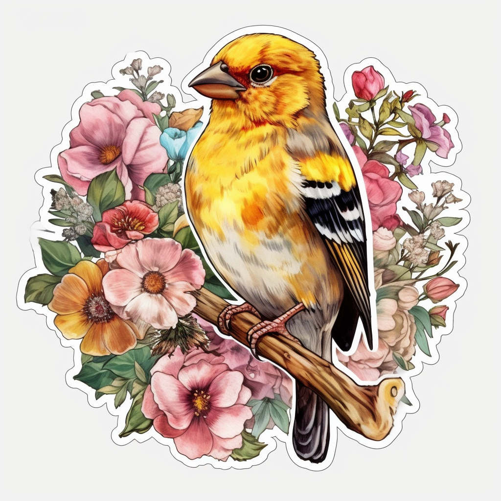 Iowa Eastern Goldfinch bird Wild Prairie Rose flower  Vinyl Decal Sticker for Car, Laptop, Tumbler and more # 008543