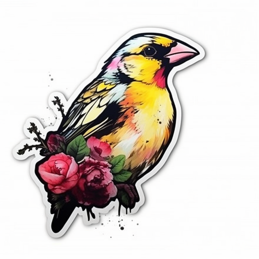 Iowa Eastern Goldfinch bird Wild Prairie Rose flower  Vinyl Decal Sticker for Car, Laptop, Tumbler and more # 008549