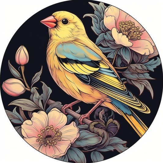Iowa Eastern Goldfinch bird Wild Prairie Rose flower  Vinyl Decal Sticker for Car, Laptop, Tumbler and more # 008544