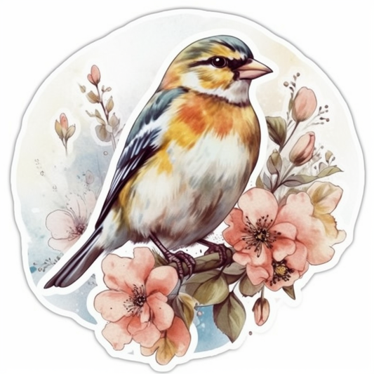 Iowa Eastern Goldfinch bird Wild Prairie Rose flower  Vinyl Decal Sticker for Car, Laptop, Tumbler and more # 008554