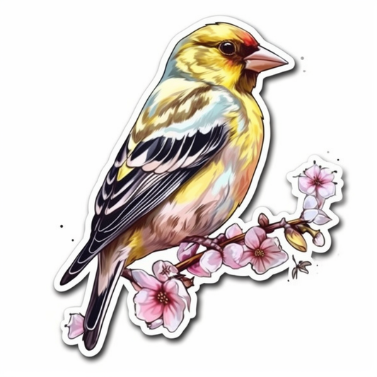 Iowa Eastern Goldfinch bird Wild Prairie Rose flower  Vinyl Decal Sticker for Car, Laptop, Tumbler and more # 008551