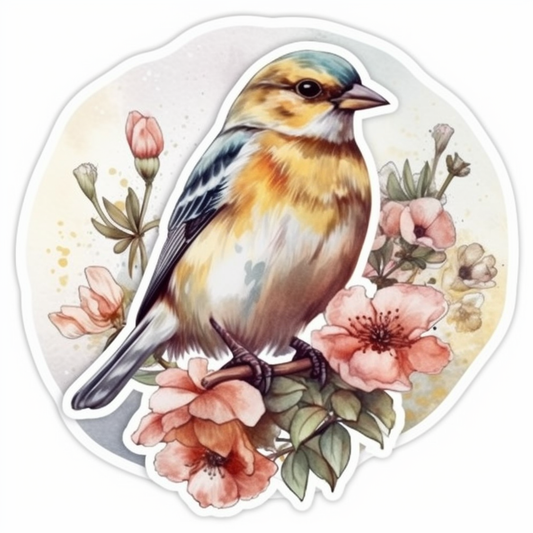 Iowa Eastern Goldfinch bird Wild Prairie Rose flower  Vinyl Decal Sticker for Car, Laptop, Tumbler and more # 008557