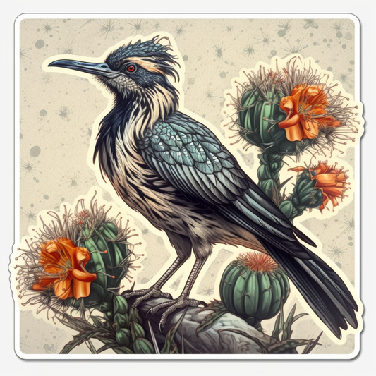 New Mexico Greater Roadrunner bird Yucca Flower flower  Vinyl Decal Sticker for Car, Laptop, Tumbler and more # 008946