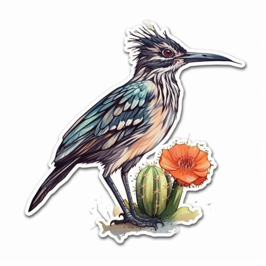 New Mexico Greater Roadrunner bird Yucca Flower flower  Vinyl Decal Sticker for Car, Laptop, Tumbler and more # 008954