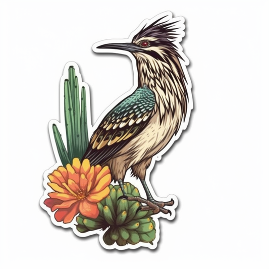 New Mexico Greater Roadrunner bird Yucca Flower flower  Vinyl Decal Sticker for Car, Laptop, Tumbler and more # 008944