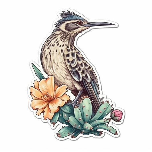 New Mexico Greater Roadrunner bird Yucca Flower flower  Vinyl Decal Sticker for Car, Laptop, Tumbler and more # 008919