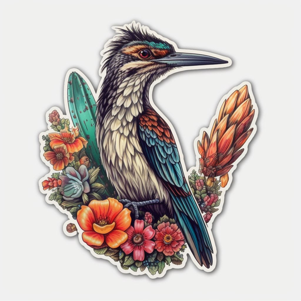 New Mexico Greater Roadrunner bird Yucca Flower flower  Vinyl Decal Sticker for Car, Laptop, Tumbler and more # 008917