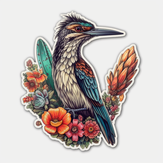 New Mexico Greater Roadrunner bird Yucca Flower flower  Vinyl Decal Sticker for Car, Laptop, Tumbler and more # 008917