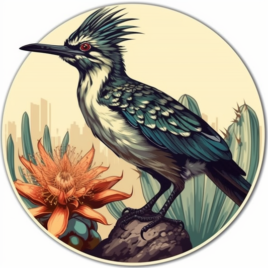New Mexico Greater Roadrunner bird Yucca Flower flower  Vinyl Decal Sticker for Car, Laptop, Tumbler and more # 008905