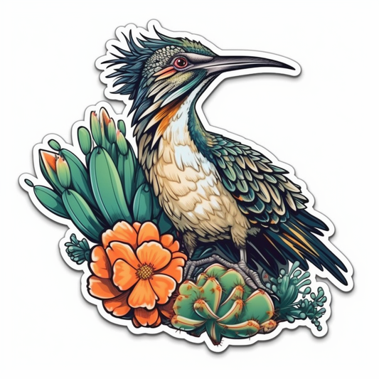 New Mexico Greater Roadrunner bird Yucca Flower flower  Vinyl Decal Sticker for Car, Laptop, Tumbler and more # 008955