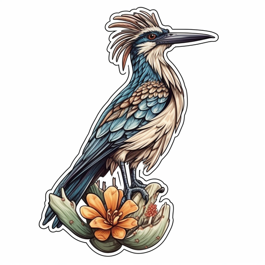 New Mexico Greater Roadrunner bird Yucca Flower flower  Vinyl Decal Sticker for Car, Laptop, Tumbler and more # 008934