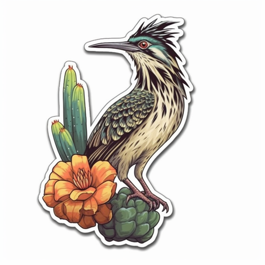 New Mexico Greater Roadrunner bird Yucca Flower flower  Vinyl Decal Sticker for Car, Laptop, Tumbler and more # 008987